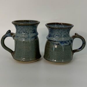 SET OF 2 Vintage handmade pottery Stoneware Blue Coffee Tea Mug thrown thumb